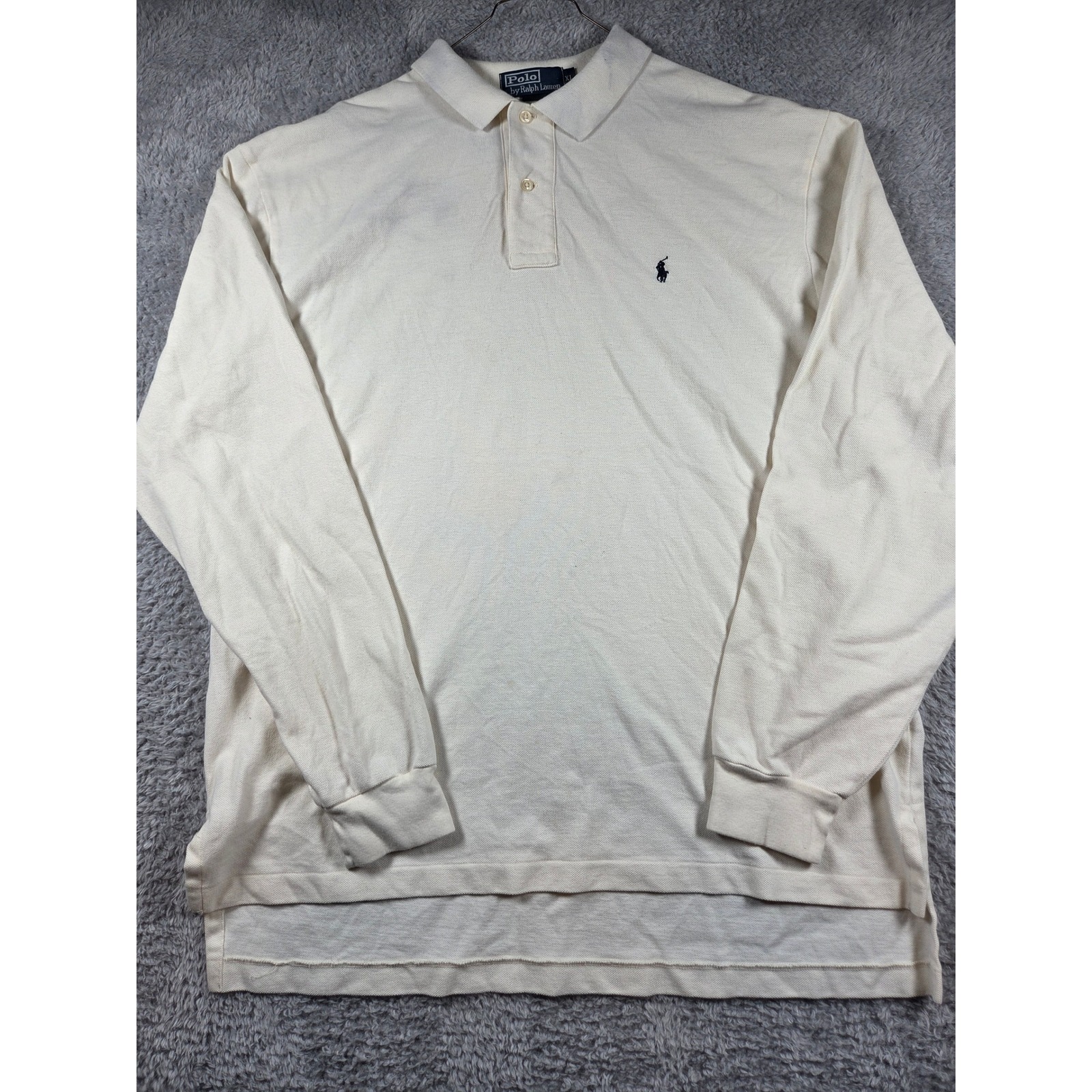 Polo Ralph Lauren Polo Shirt Xl Cream Mens Long Sleeve Pique Cotton Logo